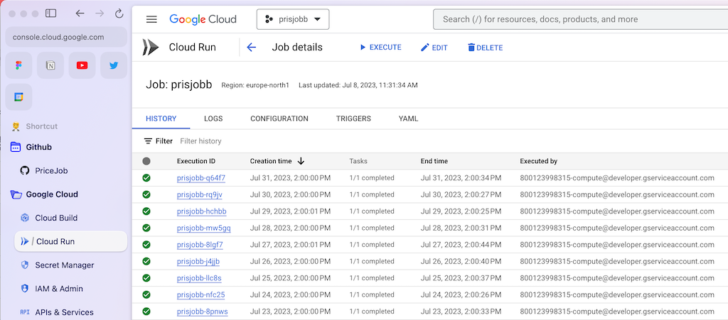 Pricejob history